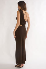 Out Loud Cut-Out Drape Maxi Dress Chocolate