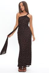 Honeydew Back Knot Maxi Dress Polka Dot Chocolate