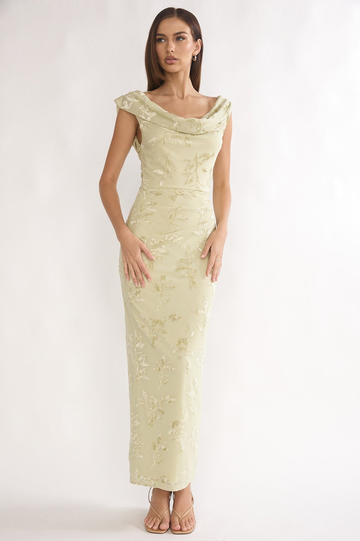 Evermore Cowl Neck Maxi Dress Floral Sage