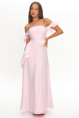 Natale Off-Shoulder Ruffle Maxi Dress Pink