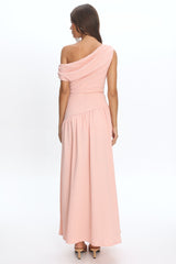 Kloe Asymmetric Shoulder Textured Maxi Dress Peach