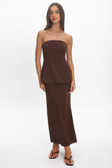 Vicci Strapless Flared Waist Maxi Dress Chocolate