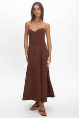 Infiniti Scalloped Sweethear Neckline Midi Dress Chocolate