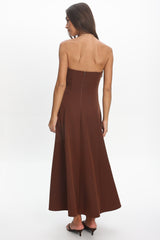 Infiniti Scalloped Sweethear Neckline Midi Dress Chocolate