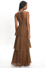 Aurika Tiered Ruffle Maxi Dress Coffee