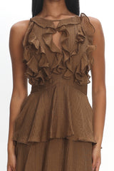 Aurika Tiered Ruffle Maxi Dress Coffee