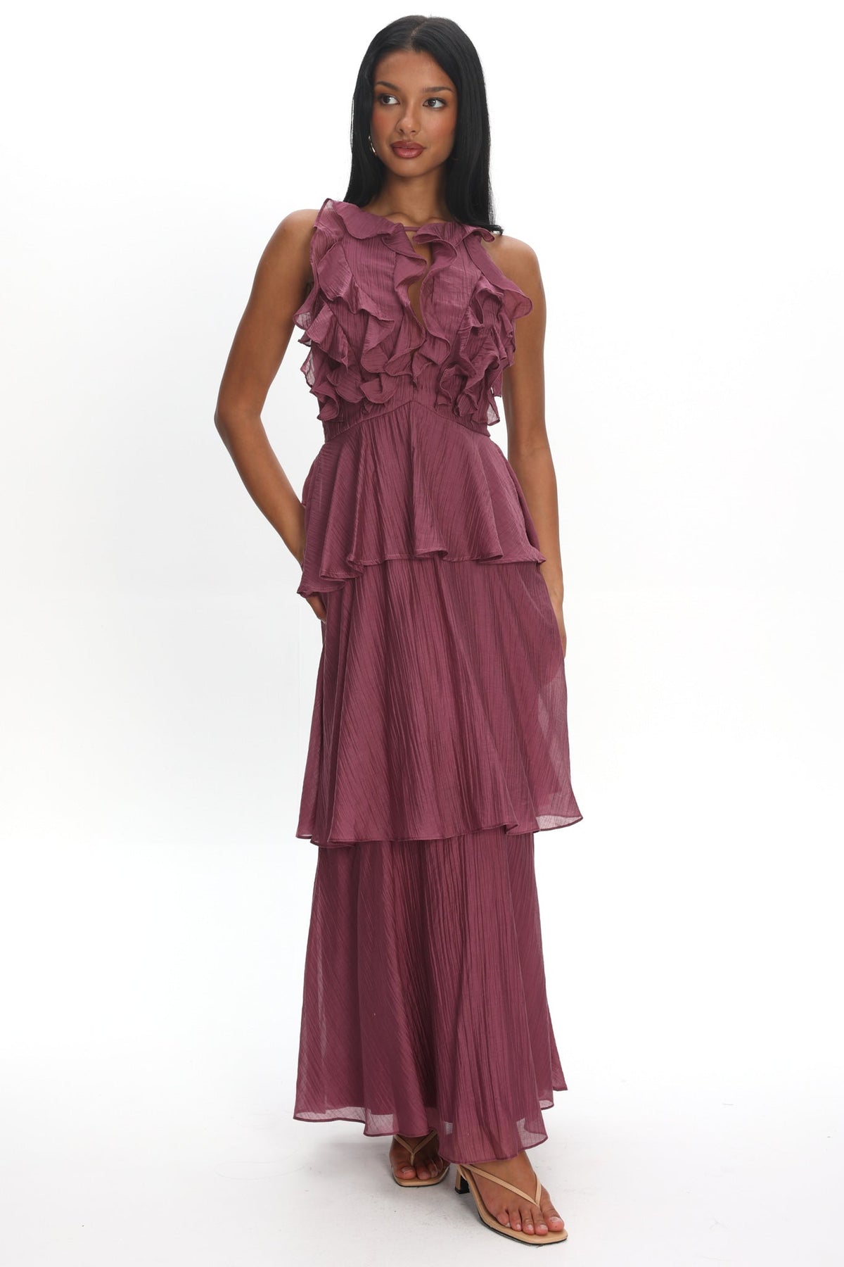 Aurika Tiered Ruffle Maxi Dress Grape