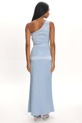 Taniesha One-Shoulder Gathered Maxi Dress Steel Blue