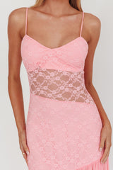 Kinley Sheer Hem Lace Maxi Dress Pink