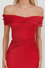 Silver Moon Off-Shoulder Maxi Dress Cherry