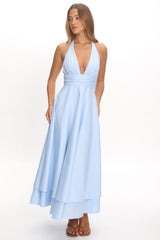 As It Was Halterneck A-Line Maxi Dress Light Blue