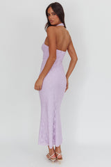 Luli Waist Sash Halter Maxi Dress Lace Lilac