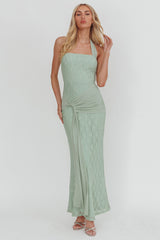 Luli Waist Sash Halter Maxi Dress Lace Sage