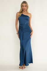 Luli One-Shoulder Waist Sash Maxi Dress Navy