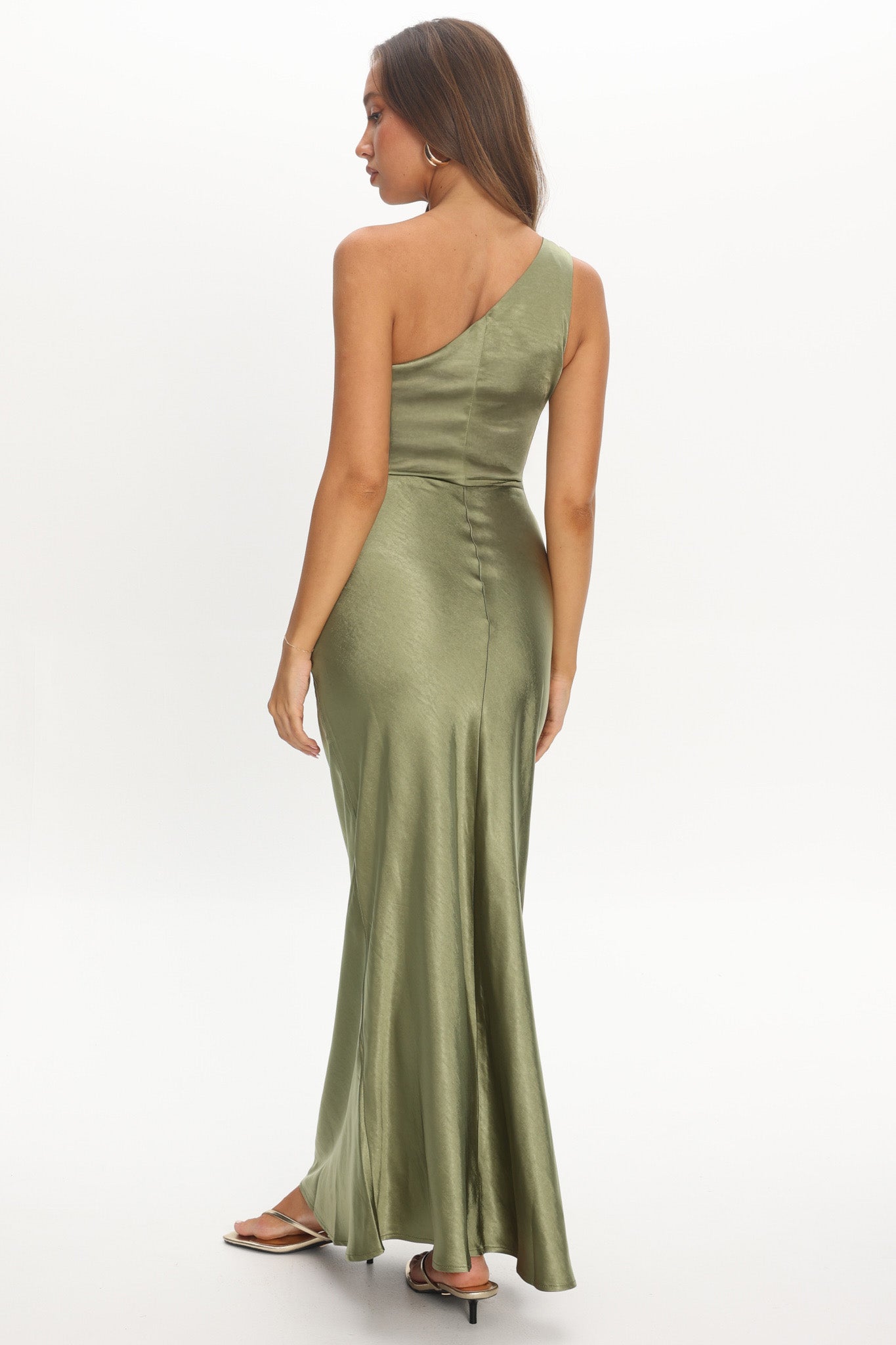Luli One-Shoulder Waist Sash Maxi Dress Olive