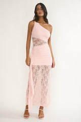 Luli Waist Sash Halter Maxi Dress Lace Pink