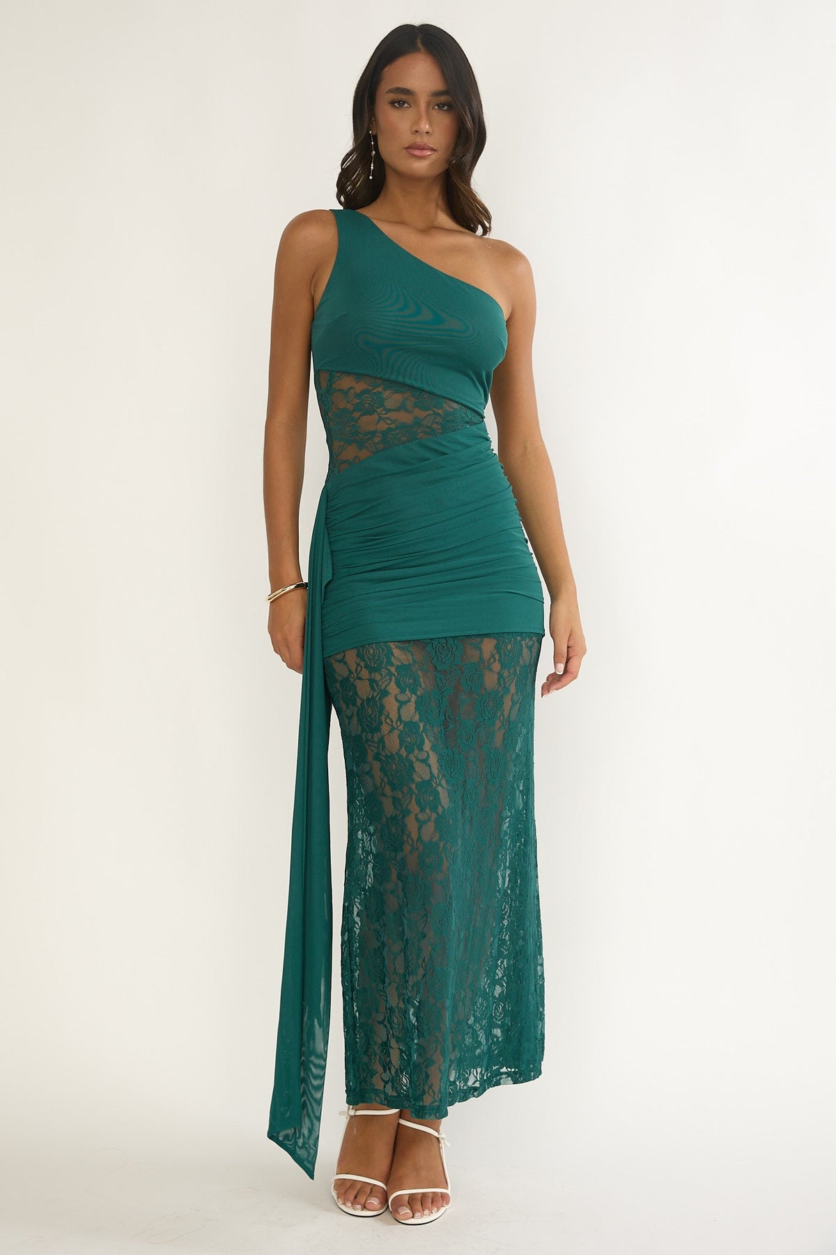 Luli Waist Sash Halter Maxi Dress Lace Teal