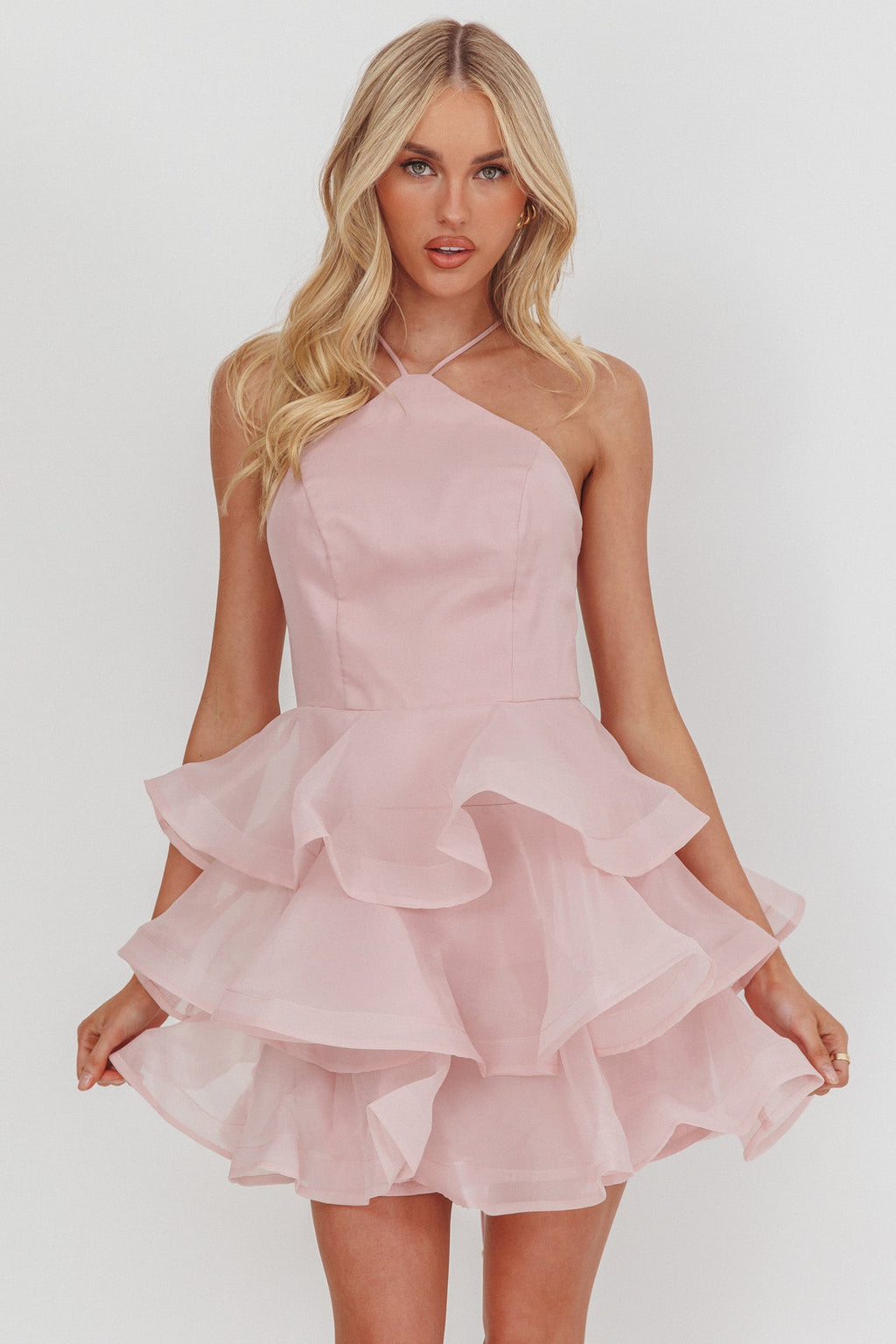 Kiera Layered Ruffle Strappy Mini Dress Pink