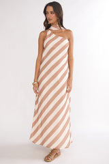 Mirona One Shoulder Scarf Maxi Dress Stripe Camel