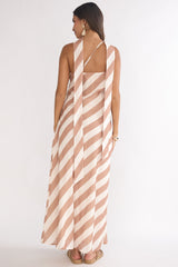 Mirona One Shoulder Scarf Maxi Dress Stripe Camel