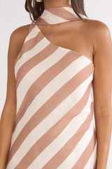 Mirona One Shoulder Scarf Maxi Dress Stripe Camel