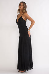 Orizel Pintuck Drop Waist Maxi Dress Sparkle Black