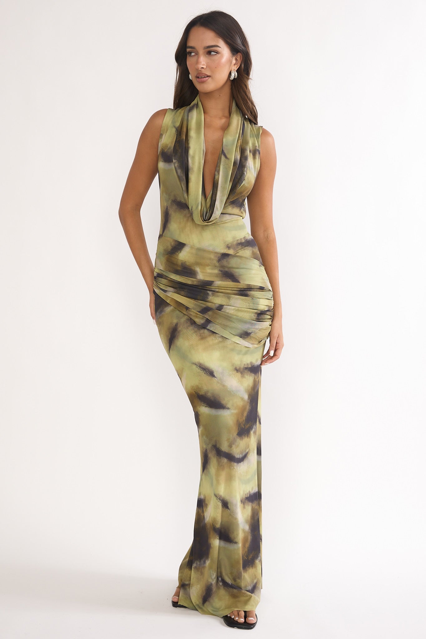 Veya Sleeveless Cowl Maxi Dress Moss