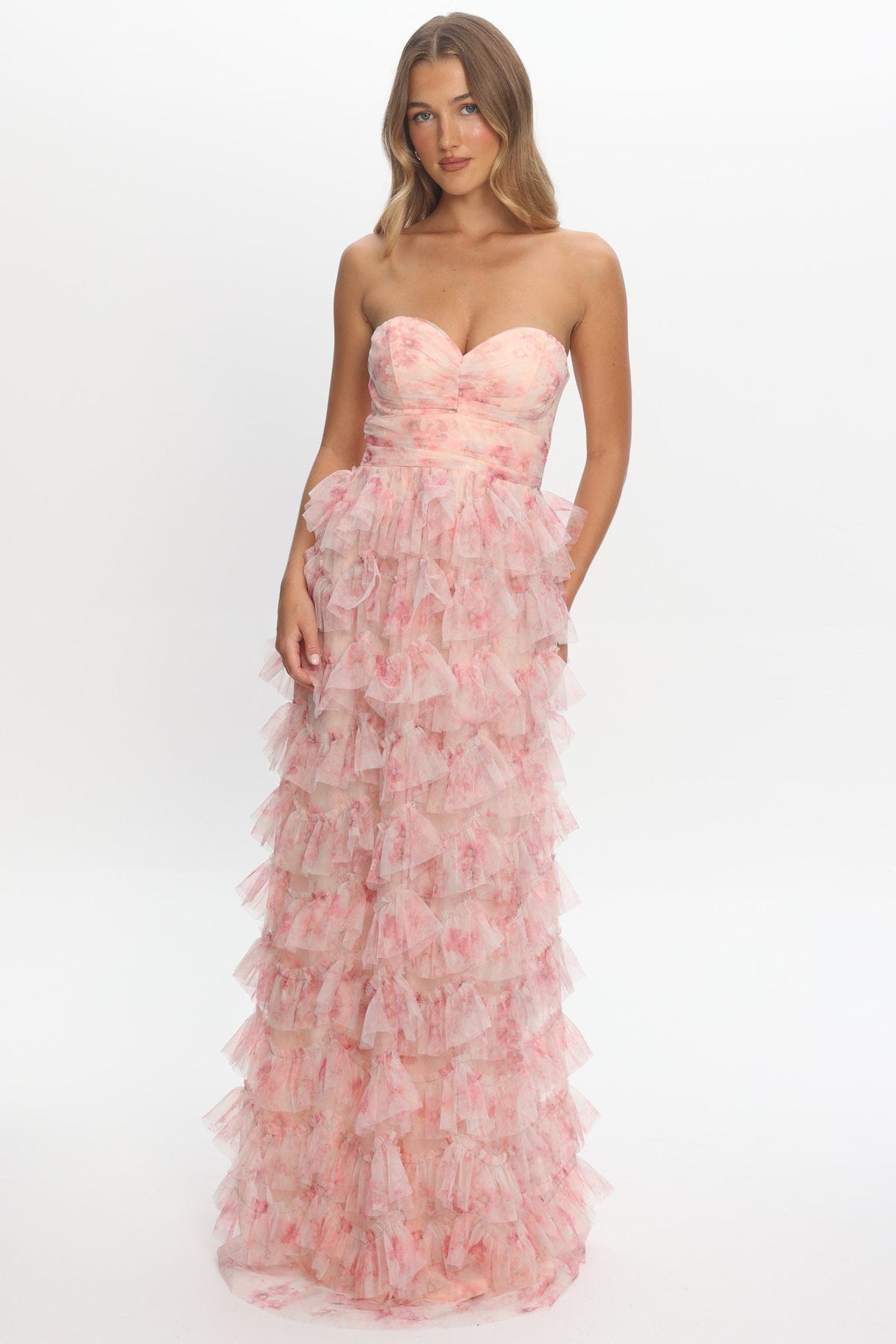Marisyn Tiered Frill Maxi Dress Floral Blush