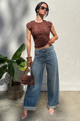 Muse At Midnight Floral Lace Top (Brown)