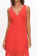 Rosewood V-Neckline Maxi Dress Polka Dot Red