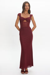 Renella Mesh Waist Maxi Dress Wine