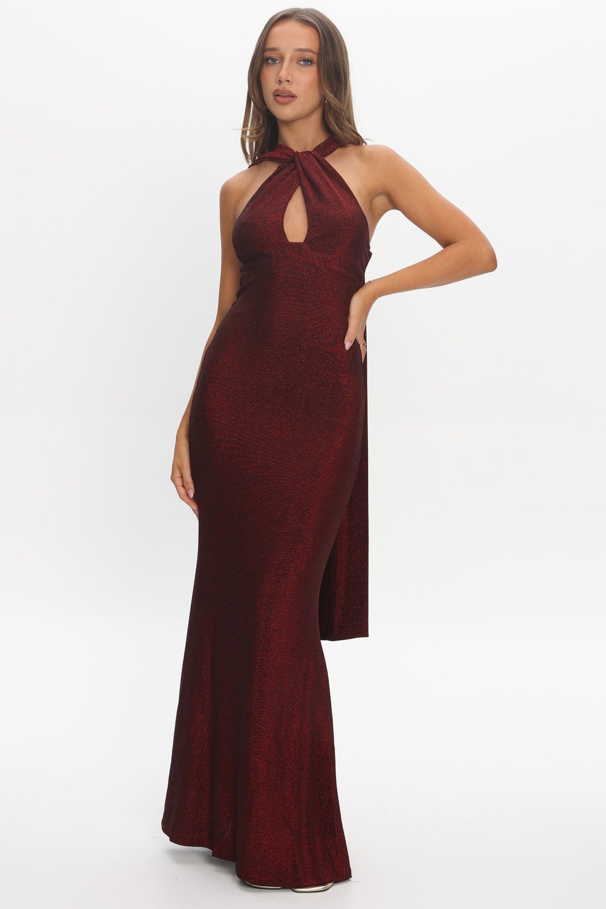 Adrielle Keyhole Halterneck Maxi Dress Wine