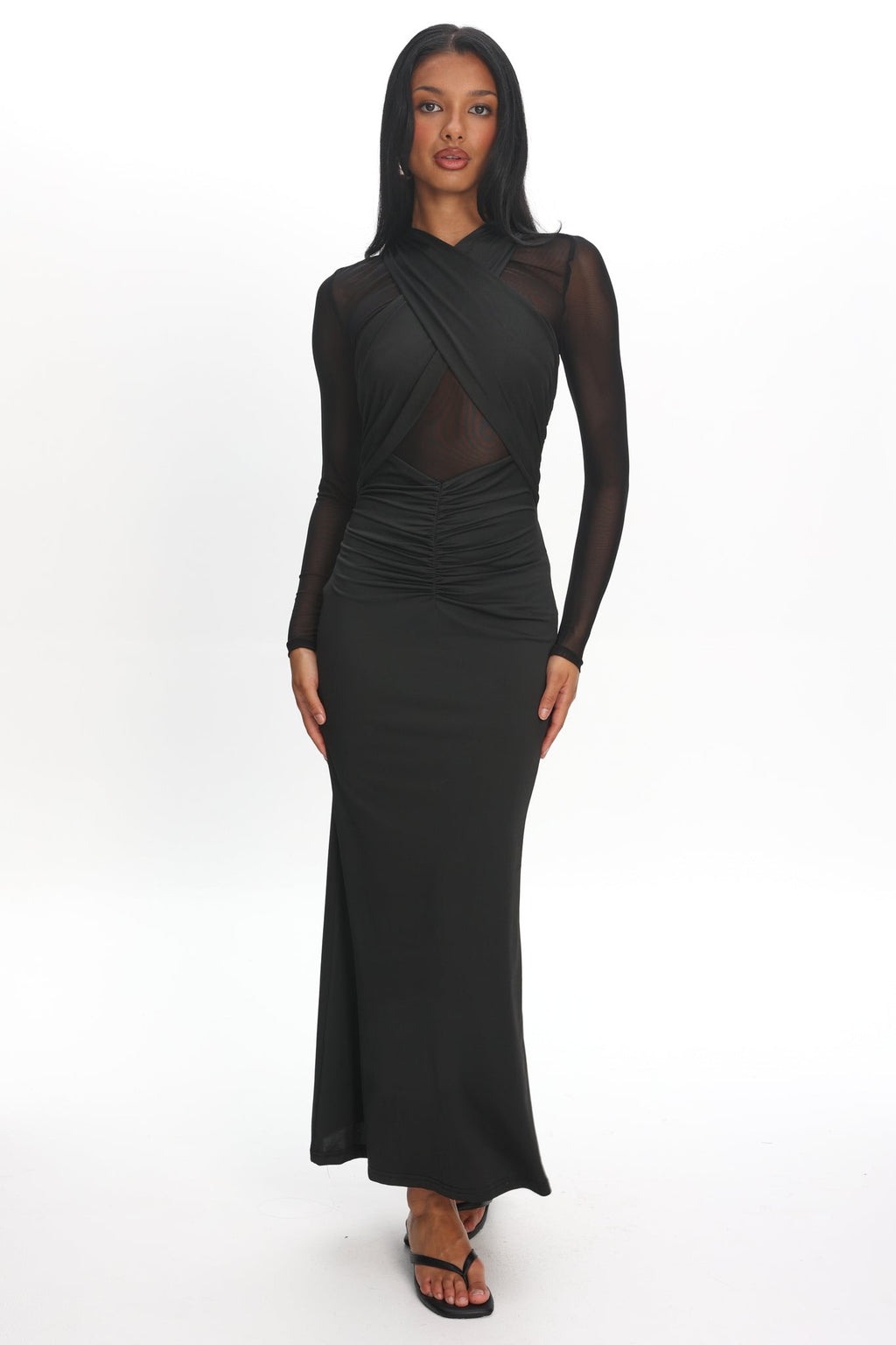 Esther Sheer Waist Maxi Dress Black