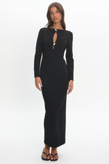Zoa Keyhole Long Sleeve Maxi Dress Black
