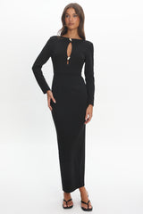 Zoa Keyhole Long Sleeve Maxi Dress Black