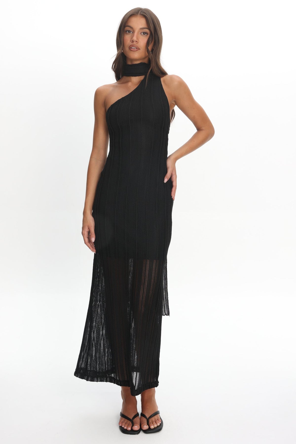 Cozette One-Shoulder Knit Dress Black