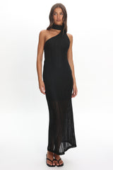 Cozette One-Shoulder Knit Dress Black
