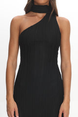 Cozette One-Shoulder Knit Dress Black
