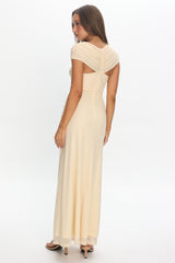 Reba Sheer Waist Ruched Maxi Waist Cream