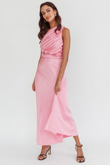 Scarlett One-Shoulder Pleat Maxi Dress Pink