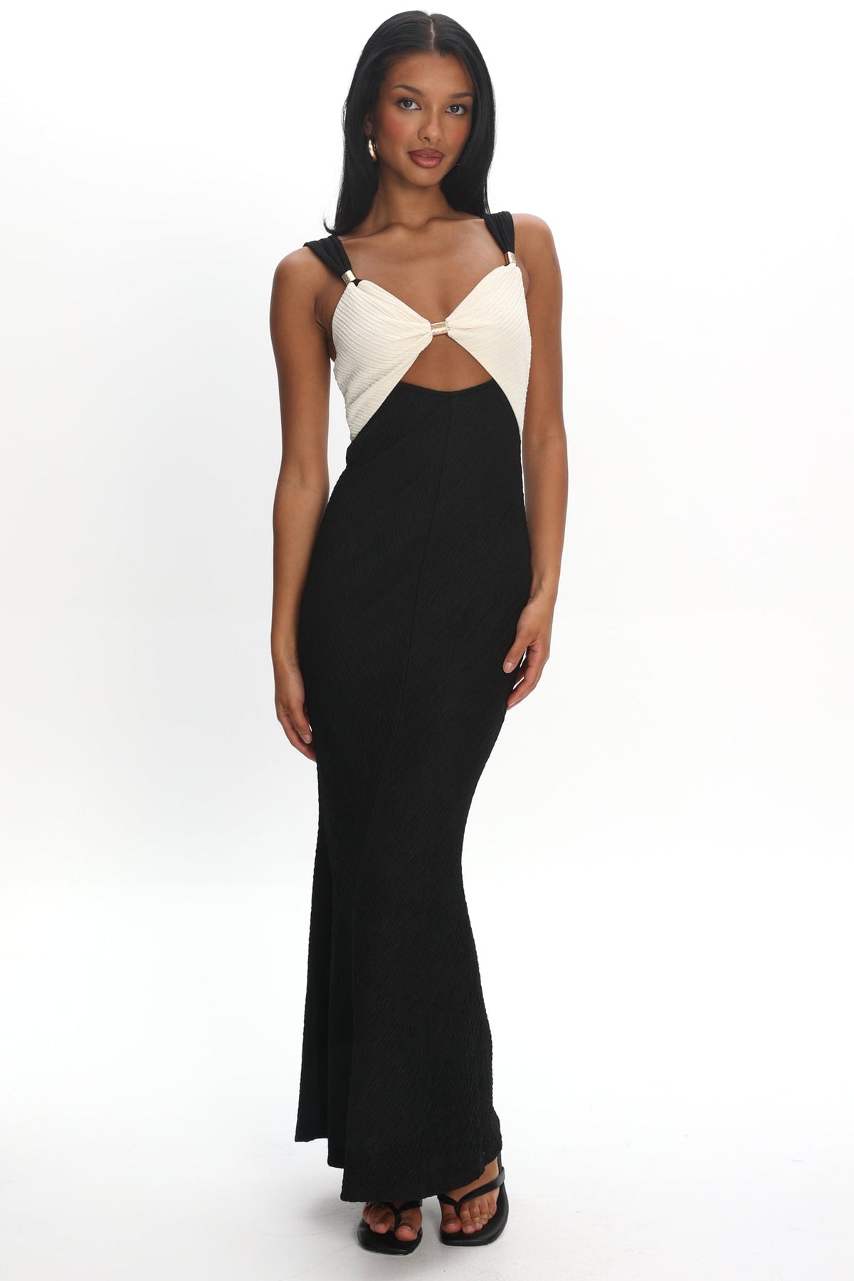 Freyja Contrast Maxi Dress Oyster/Black