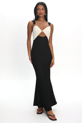 Freyja Contrast Maxi Dress Oyster/Black
