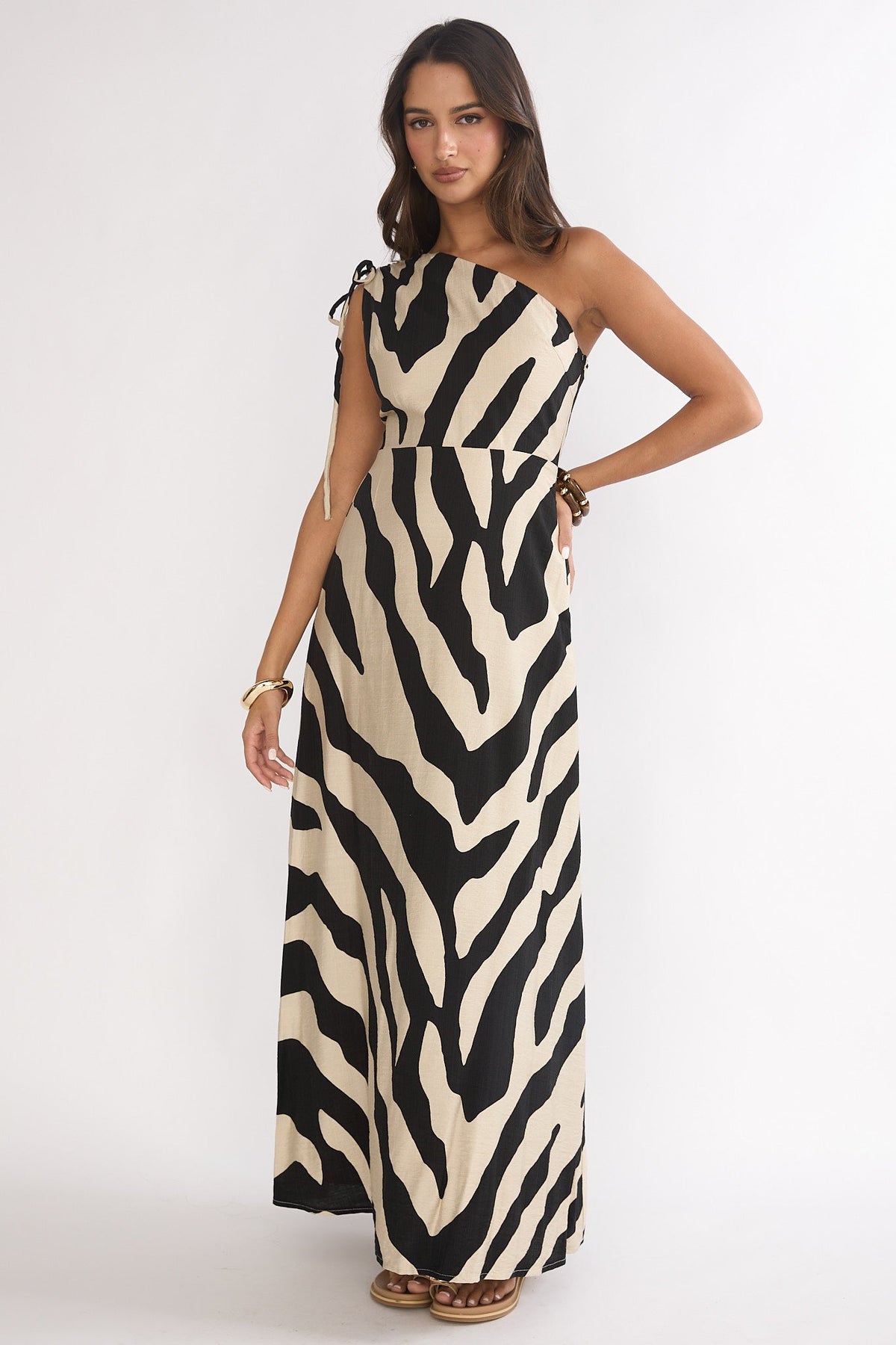 Tavina One-Shoulder Maxi Dress Zebra Black