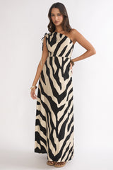 Tavina One-Shoulder Maxi Dress Zebra Black
