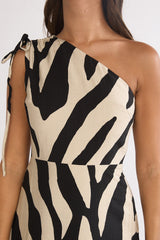 Tavina One-Shoulder Maxi Dress Zebra Black