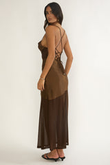 Golden Era Sheer Waist Maxi Dress Chocolate