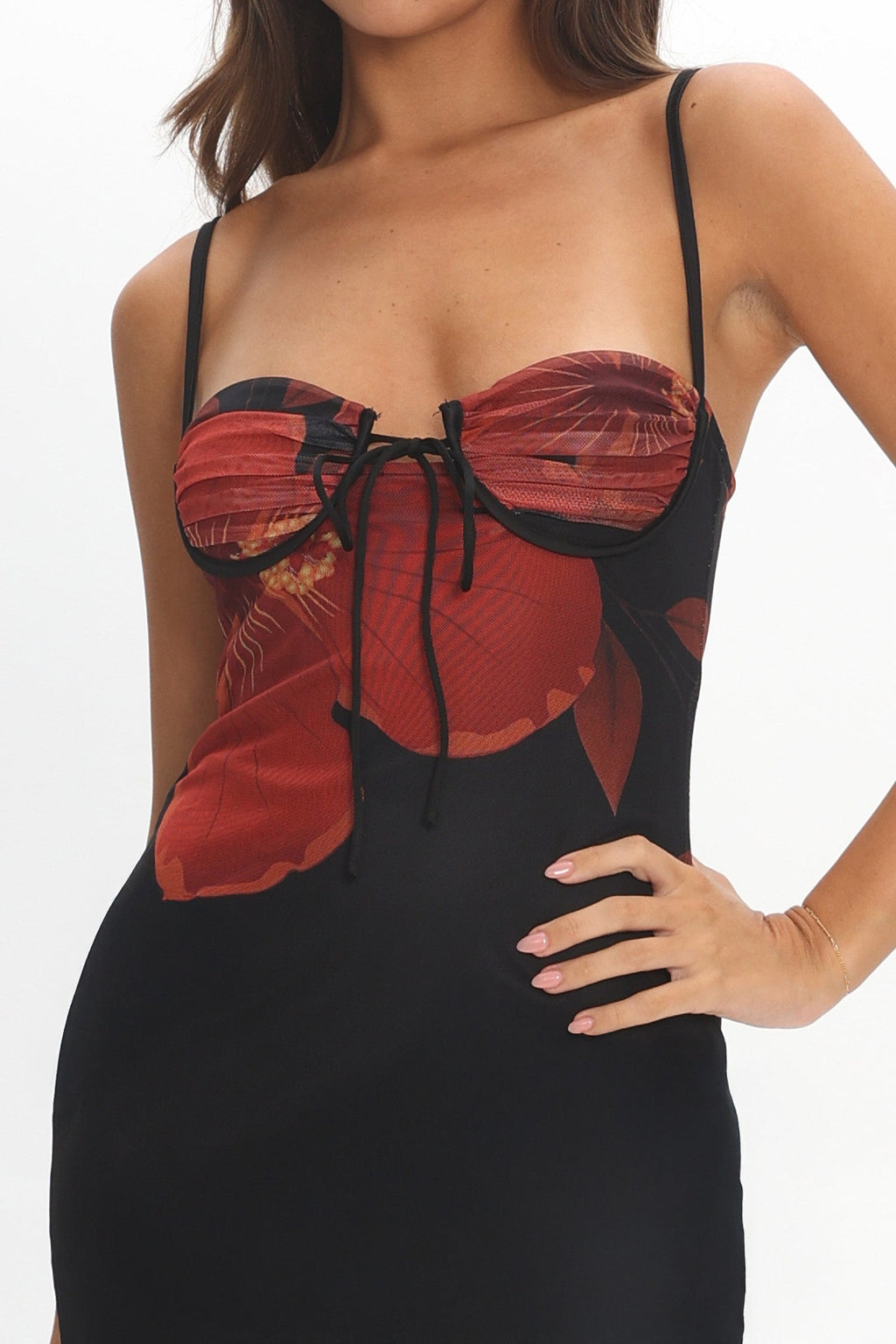 Fortune Bust Tie Maxi Dress Hibiscus Black