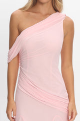 Anaisa Asymmetric Neckline Draped Maxi Dress Light Pink