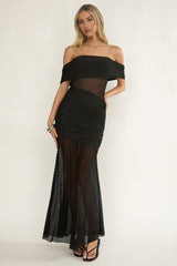 Lumiere Off Shoulder Sheer Mesh Dress Black