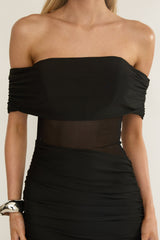 Lumiere Off Shoulder Sheer Mesh Dress Black
